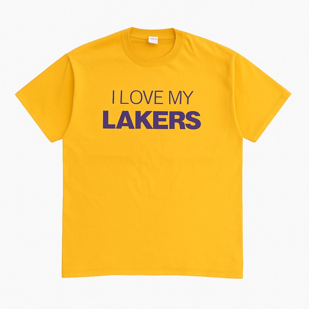 Los Angeles Lakers XL Yellow Tee | I Love My Lakers Logo | New | Two Available